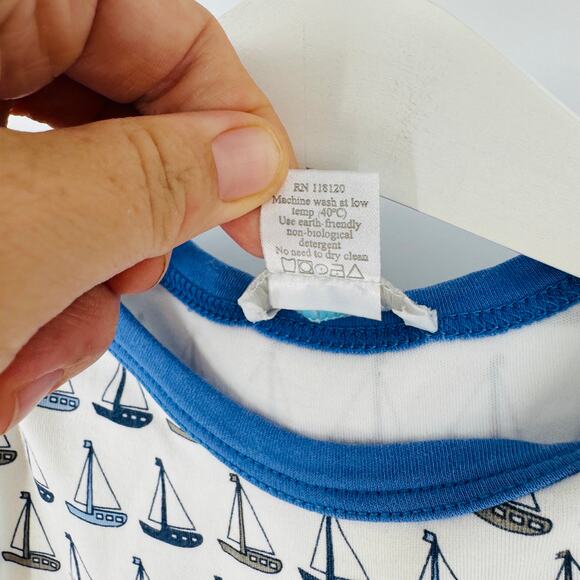 Feather Baby Sailboat Print Romper Blue White 9–12 Months 100% Pima Cotton - Picture 5 of 6